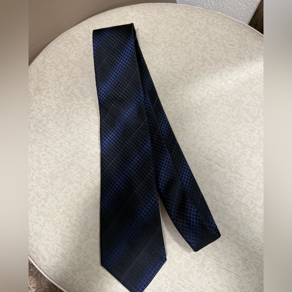 Alfani 100% Silk Navy & Black Check Pattern Tie